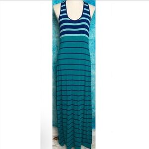 CALVIN KLEIN Cayman Green with Navy Stripes Sleeveless Tank Maxi Dress SZ 8 EUC